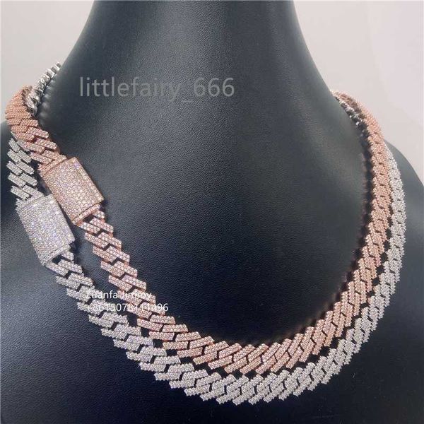 

luxury jewelry pass diamond tester in stock iced out two row stone 10mm vvs moissanite cuban chain necklace, Silver