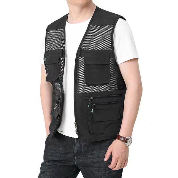 

men s vests summer thin mesh vest outdoor sportsfor jackets bigsize bomber sleeveless casual tactical work wear camping fishing 230715, Black;white
