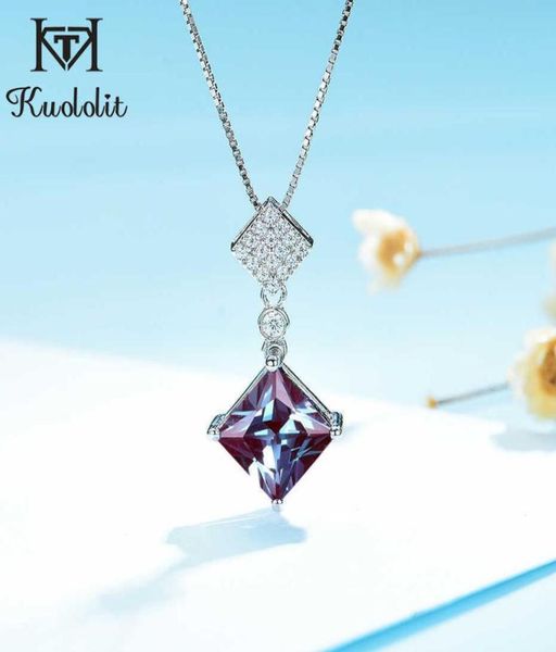 

natural alexandrite gemstone pendant for women solid 925 sterling silver 585 rose gold princess cut necklace for bridal 2107069109005