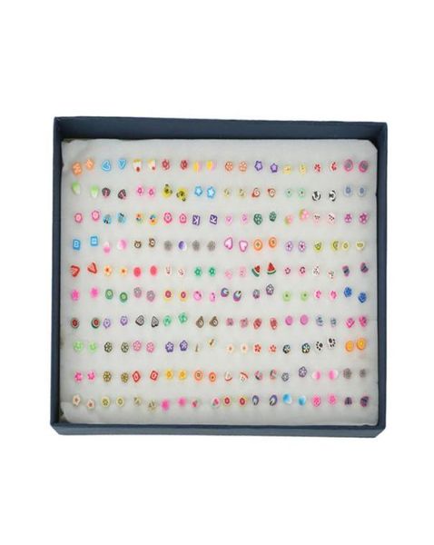 

whole 100pairset random design fashion women lady stud cute cartoon mini soft pottery slice rubber pin earring jewelry6304726, Golden;silver