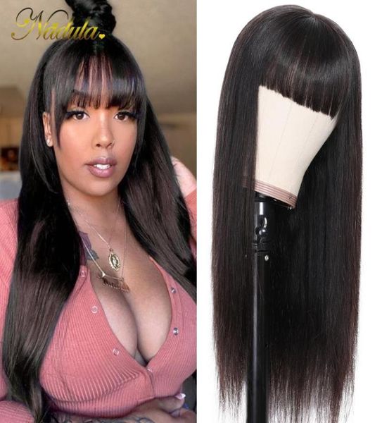 

nadula wig 13x4 transparent lace front human hair wig with bangs brazilian straight lace remy hair glueless natural color7772962, Black;brown
