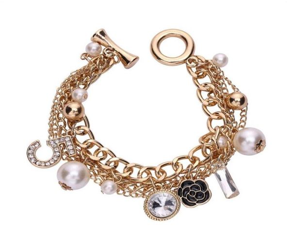 

luxury multilayer chain charms bracelets jewelry fashion rose gold fragrant flower pearl no 5 dangle glittering zircon diamond pul4726333, Black
