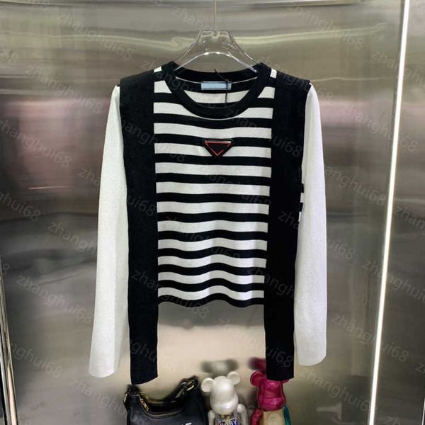 

23ss womens designer clothing women sweater new autumn and winter classic stripes fake two sweaters womens clothing a1, White;black