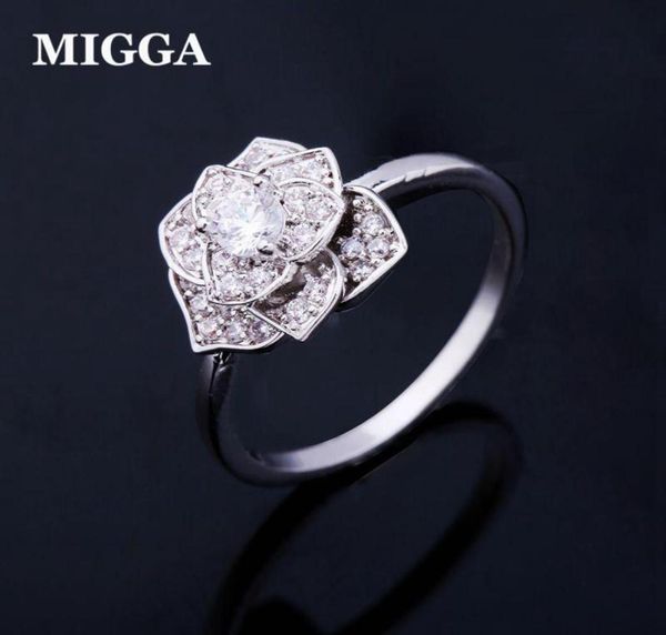 

cluster rings migga elegant cubic zirconia camellia flower ring for women white gold color crystal bague party jewelry5768562, Golden;silver