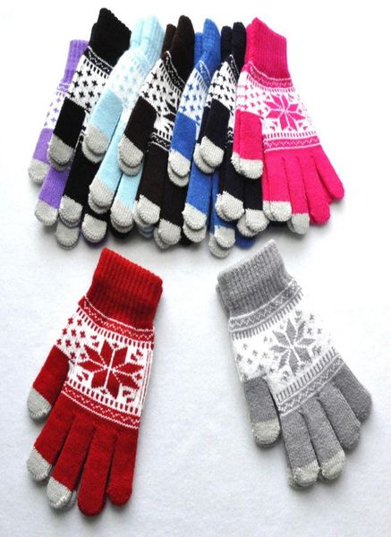 

knitting touch screen capacitive gloves women winter warm wool gloves antiskid knitted telefingers christmas snowflake glove ljja36915944, White