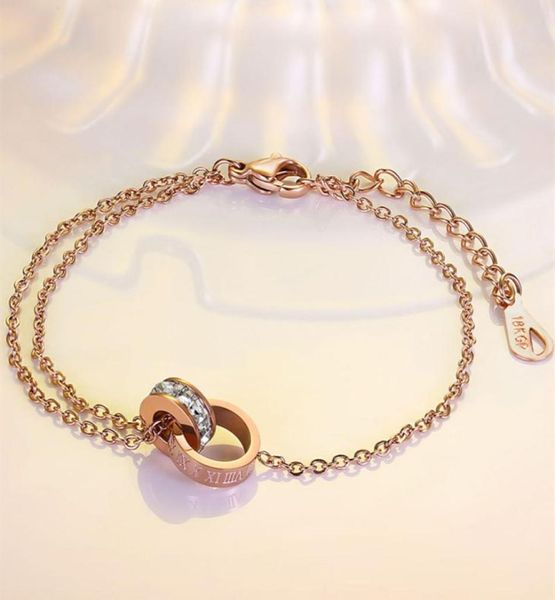 

roman numerals charm bracelets fashion design not fade crystal circle titanium steel bracelet bangles for women 18k rose gold chri9603311, Golden;silver