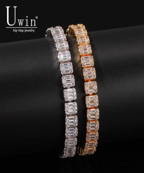 

uwin baguette cz bracelet iced out zircon 85m hiphop fashion punk chain bling elegant charms jewelry 7inch 8inch 2106095442902, Golden;silver