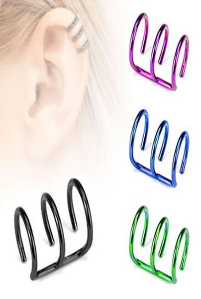 

16g stainless steel 3 row cirle helix fake cartilage clip on ear cuff wrap earring non pierced earring8026179, Silver