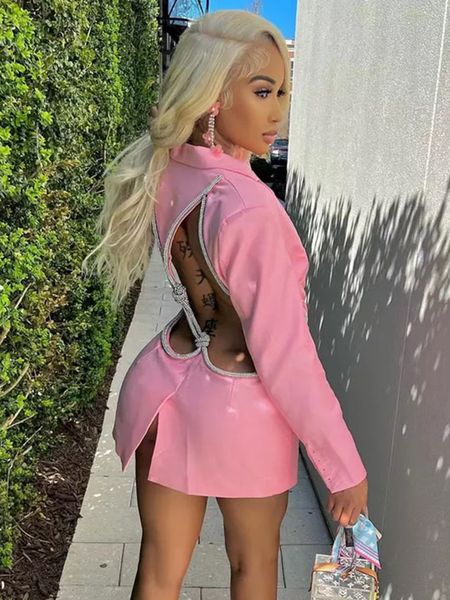 

women s suits blazers sifreyr fashion backless blazer autumn lapel collar long sleeve streetwear pink casual button up jackets outwear 23071, White;black