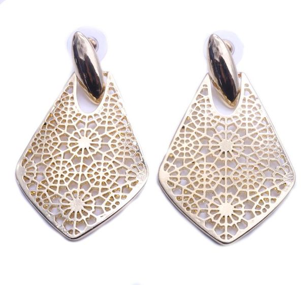 

2colors style alloy geometry hollow out flower earrings fashion silver gold plated dangle earrings for women9091529, Golden;silver