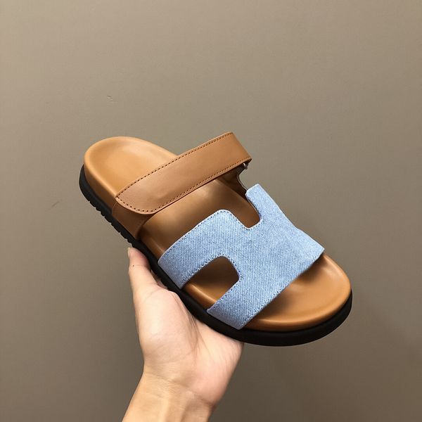 

couples high-end matte leather outdoor sandals and slippers luxurious designer open-toe hook&loop beach shoes mens and womens shoes sizes 35, Black