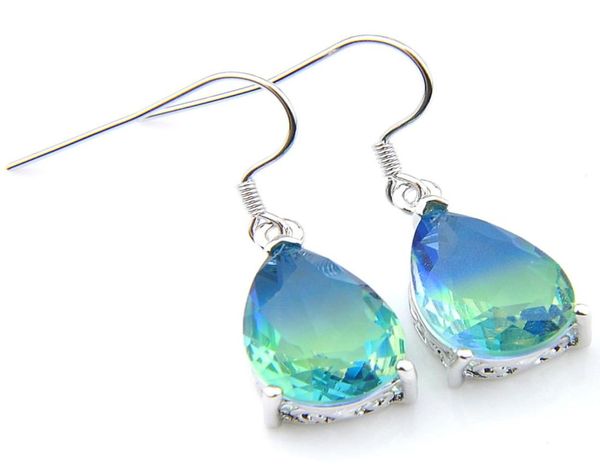

luckyshine anniversary gift jewelry fire blue bicolored tourmaline gemstone silver russia american australia for women drop earri6461451