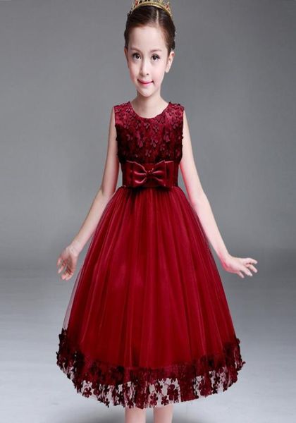 

kids infant girl flower petals dress children bridesmaid toddler elegant dress vestido infantil formal party dress wine red7711367, Red;yellow