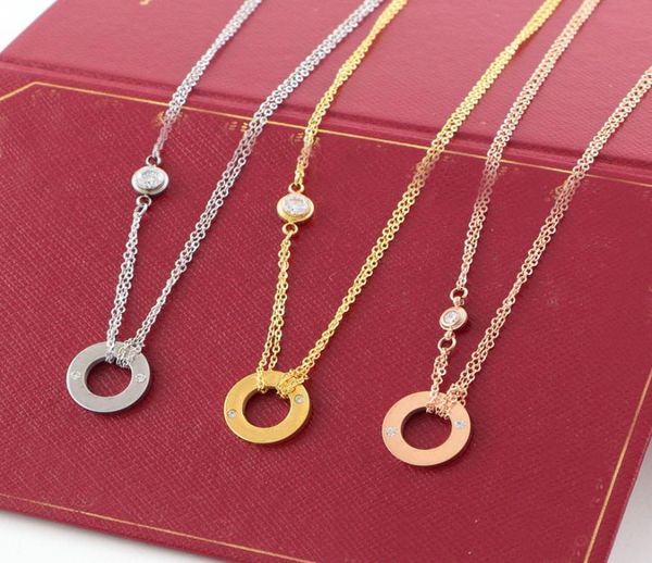 

2019 love circle pendant rose gold silver color necklace for women vintage collar costume jewelry with original box set1180349