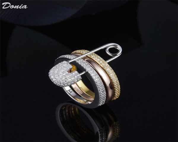 

donia jewelry luxury ring exaggerated threering copper inlaid full of zircons european and american creative designer gifts3402882, Silver