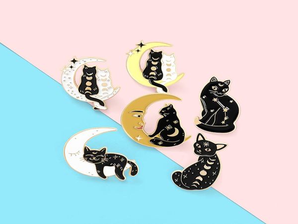 

cartoon black cat brooches enamel letter lapel denim badge pins gift party9089927, Gray