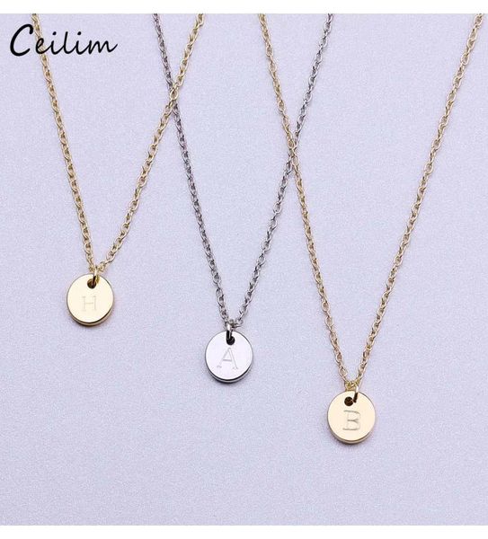 

26 letters initial necklace silver gold color disc necklace alphabet women kolye collier friends family letter necklace jewelry 7t5851255