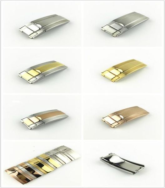 

watch accessories labor water ghost combination belt safety buckle 18mm stainless steel solid 16mm concave 9mm submariner silicone4132074, Black;brown