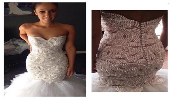 

new heavy handworks luxury pearls mermaid wedding dresses sweetheart gorgeous long bridal gowns sweep train customize vestisdos de5624334, White