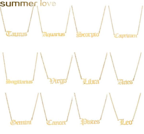 

handmade personalized old english zodiac necklaces custom gold initial necklace for women girls jewelry birthday jewelry gifts5431742, Silver