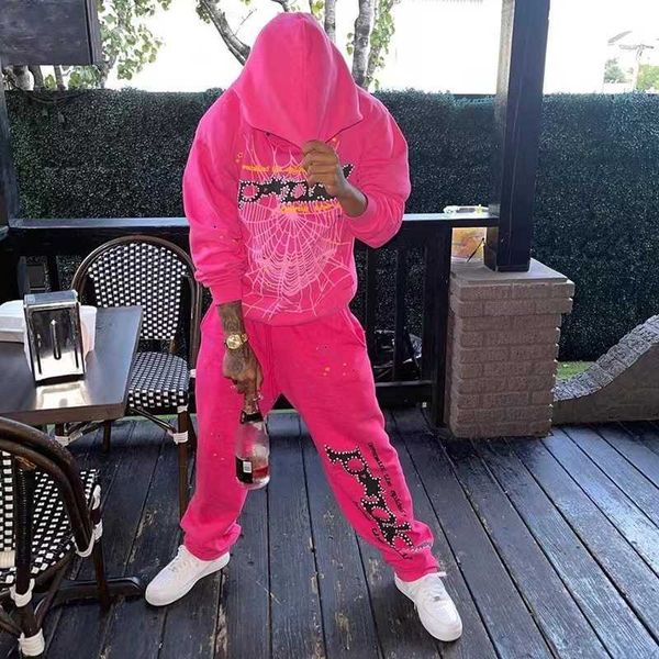 

2023 young thug star's same terry style sp5der 555555pinkhoodi couple set in, Black