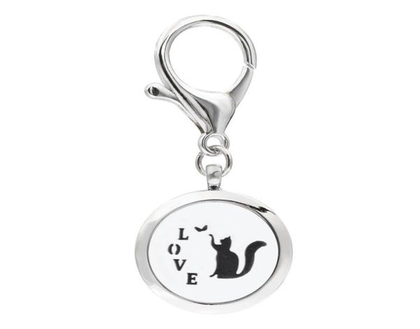 

multiple options love cat keychain lobster clasp magnetic aroma essential oil diffuser locket keychain perfume locket keyrings 5pc6412486, Silver