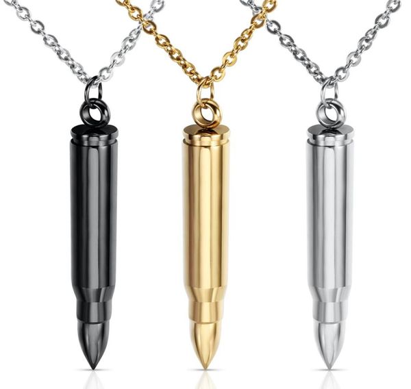 

18k gold plated mens titanium steel bullet open pendant necklace perfume essential oil diffuser necklace name custom engraving gif4639946, Silver