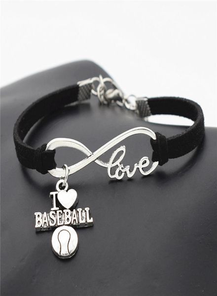 

whole new sport punk antique silver i love baseball soccer basketball volleyball football charm pendant infinity love leather9805143, Golden;silver