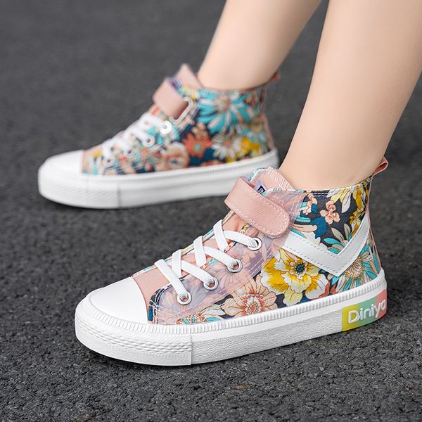 

dress shoes summer fashion pink printed sneakers for girls comfortable high canvas shoes kids non-slip outdoor sport shoes children 230714, Black