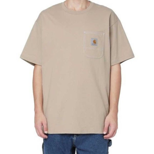 

american work clothes cotton tee men sweatshirt carhart designer tshirt pocket embroidery round neck pullover shirt fashion polos oversize t, White;black