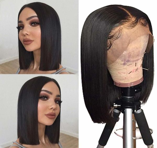 

human hair lace front 13x4 wigs bob 130 density brazilian virgin human hair short bob wigs straight hair natural color1714053, Black
