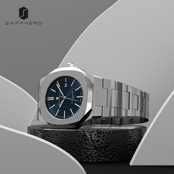 

other watches watch for mens sapphero 100m waterproof stainless steel strap miyota quartz movement wristwatch business luxury brand male gif, Slivery;black