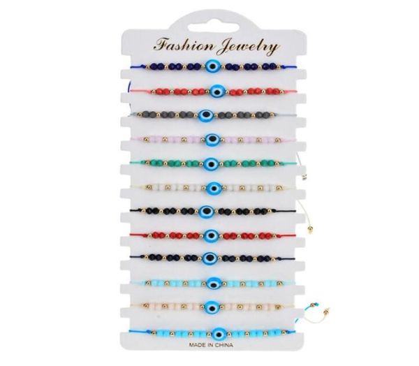 

12 pcs colorful evil eye beaded bracelets handmade braided string good luck nazar amulet bangle lucky turkish religious symbol bra3938908, Golden;silver