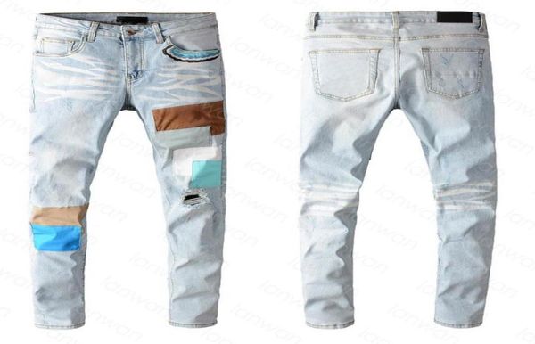 

qnpqyx mens jeans classic hip hop pants stylist jeans distressed ripped biker jean slim fit motorcycle denim jeans cldf5348854, Blue