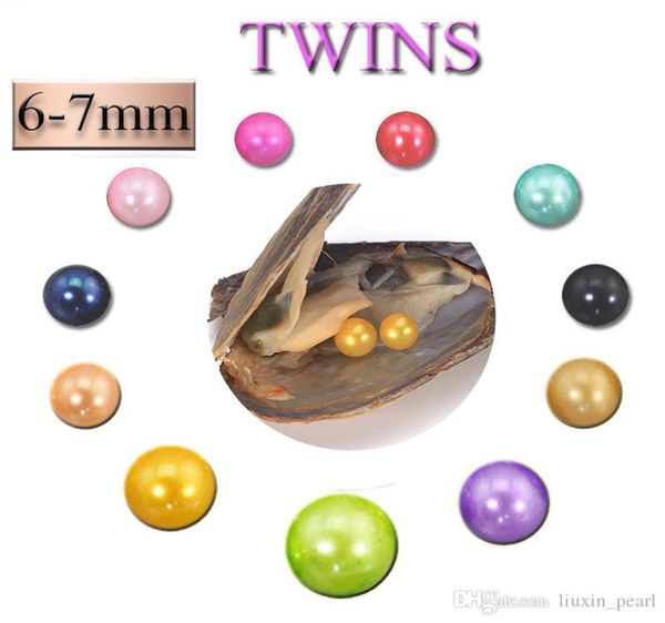 

whole natural akoya 67mm mix colors freshwater round twins pearl oyster for diy making necklace bracele earrings ring jewelry2786456, White