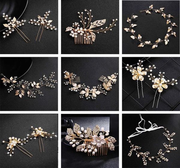 

qyy fashion pearls gold wedding hair accessories flowers bridal hair jewelry hair pins pearl clips for women headpieces9594206, Golden;silver