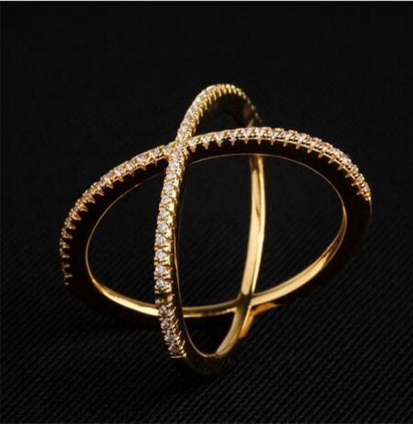 

new design x shape cross ring for women 925 sterling silver diamond statement infinite ring with micro paved trendy jewelry9559179, Slivery;golden