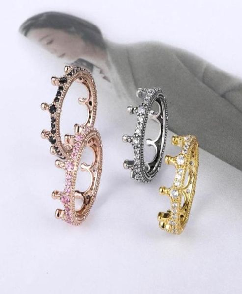 

18k rose gold yellow gold plated enchanted crown ring original box for pan 925 sterling silver cz diamond women wedding ring set w7557972