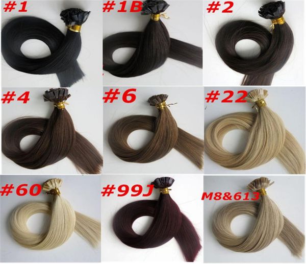 

100g 100strands prebonded flat tip hair extension 18 20 22 24inch braziian indian human hair extensions8980303, Black