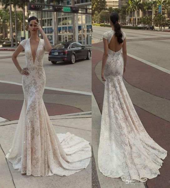 

crystal design mermaid wedding dresses deep v neck back hollow dresses bridal gowns lace sequins abiti da sposa vestido de novia7921634, White