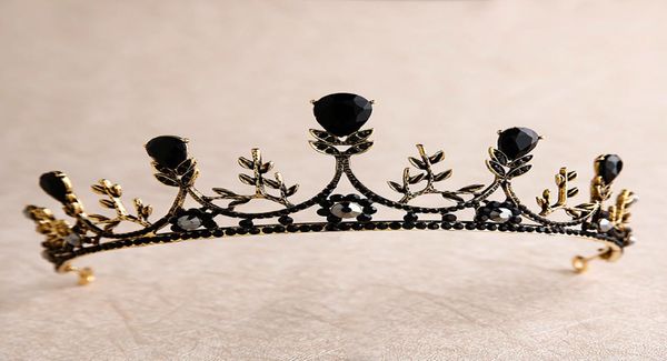 

complete rock black crystal crown bride headdress wedding bridal hair crown accessories y2007276823011, White;golden
