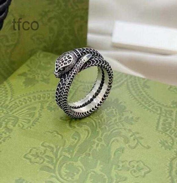 

925 silver double letter snake letter ring sculpture designer men punk open adjustable rings shiny classic hip-hop couple with gift box