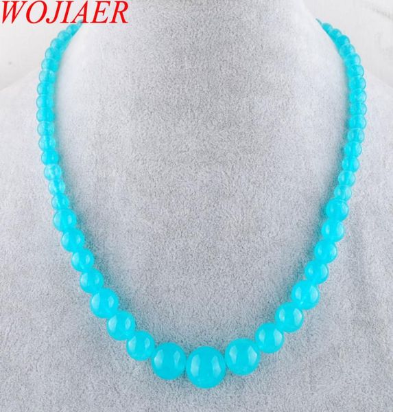 

wojiaer fashion sky blue jades gem stone necklace 614mm graduated round beads women 175 inches strand jewelry f30124495671, Silver