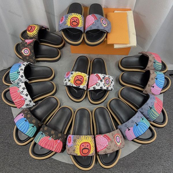 

ladies summer sandals fashion macaron beach stripes casual flip flops heightening designer slides cotton fluffy slippers quv0, Black