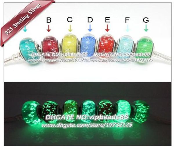 

7pcs s925 sterling silver jewelry fluorescent murano glass charms beads fit european diy bracelets & necklace3582794, Black