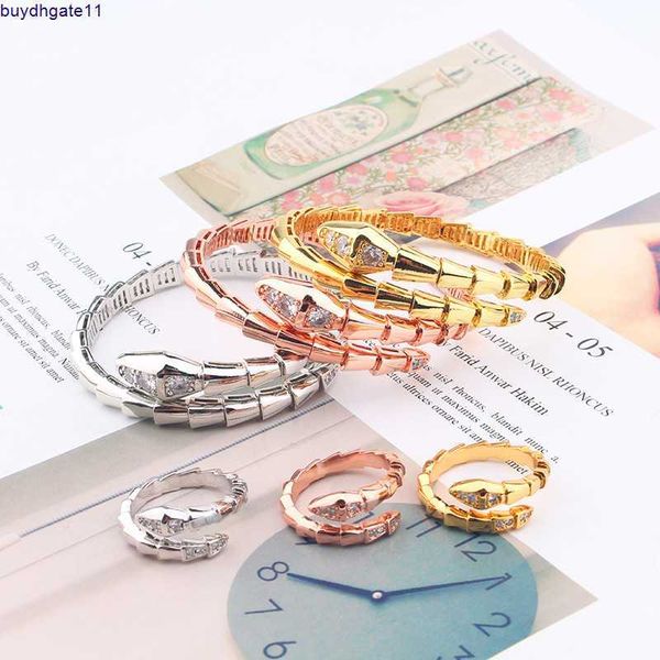 

2023 new fashion accessories style personality snake spring bracelet ring set nude men's women's open, Silver