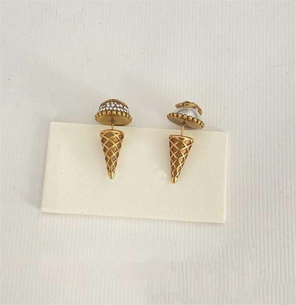 

classic stud earrings for women korean fashion ice cream with crystal pearl aros earring charm lady vintage jewelry 2110135415462, Golden;silver