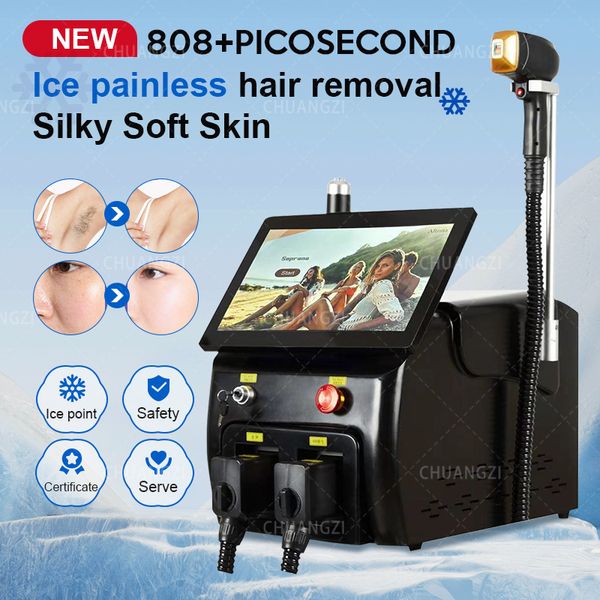 

2023 808nm laser hair removal + laser tattoo removal device 2 in 1 beauty device painless ing point safe commercial, Black