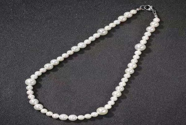 

16 18 20 inches pearl chain necklaces men women hip hop luxury designer pearls beaded necklace pearl beads chains wedding jewelry 8348108, Silver