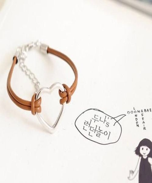 

fashion handmade leather bracelets heart shape pendants women039s charm bracelet brand new 30pcslot2283269, Golden;silver